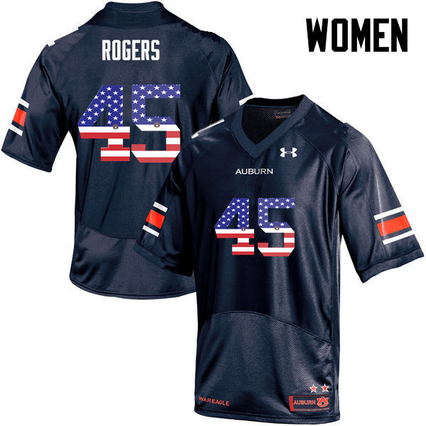 Auburn Tigers Women's Jacob Rogers #45 Navy Under Armour Stitched College USA Flag Fashion NCAA Authentic Football Jersey UVI0774TD